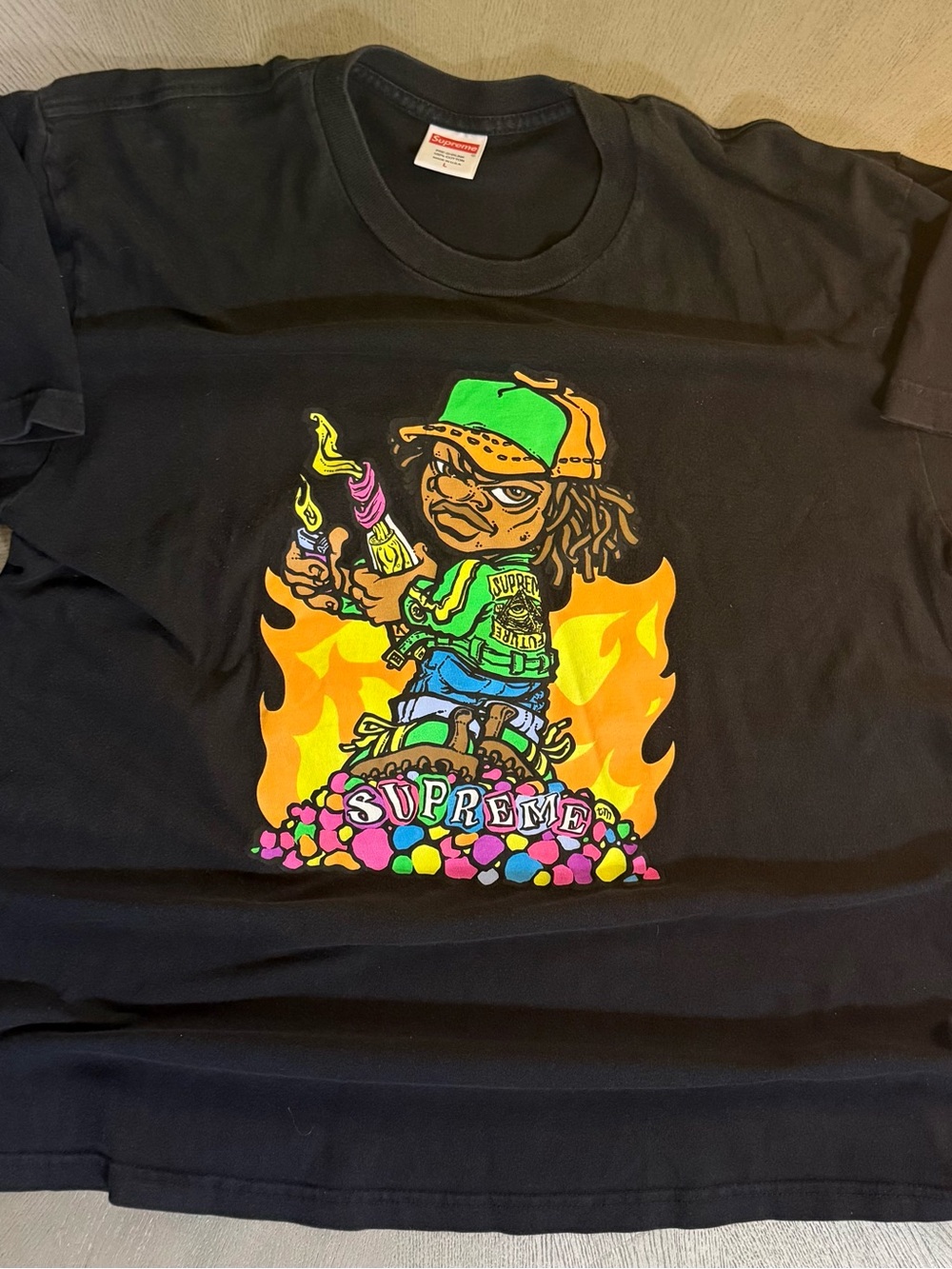 Supreme Graphic Tee Large Black Cartoon Streetwear T Shirt USA Made